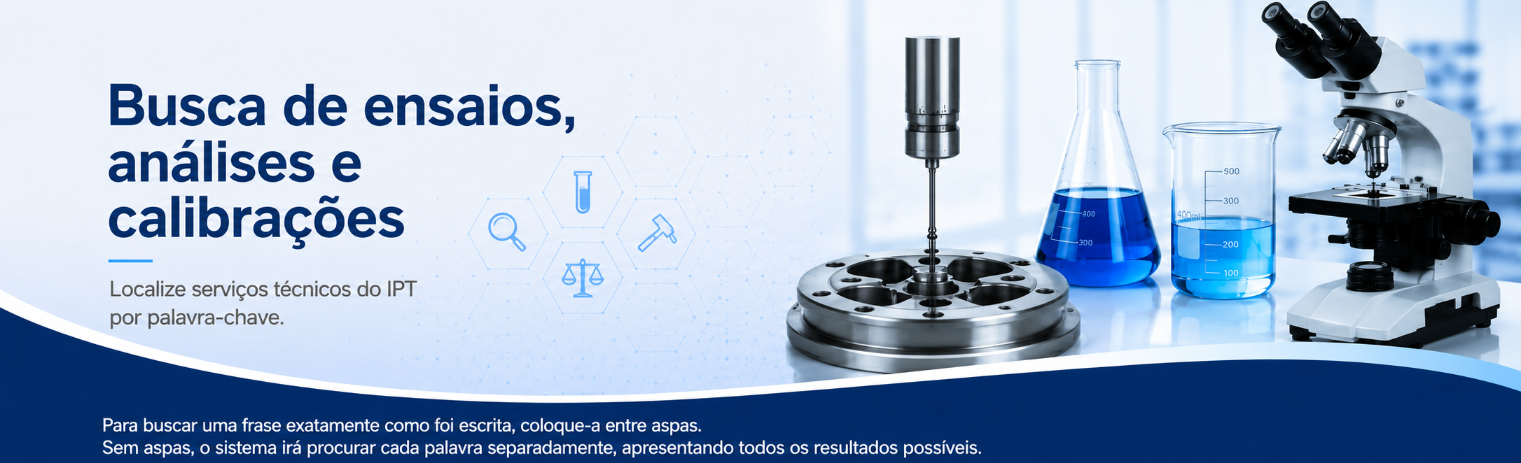 Busca de ensaios, análises e calibrações do IPT